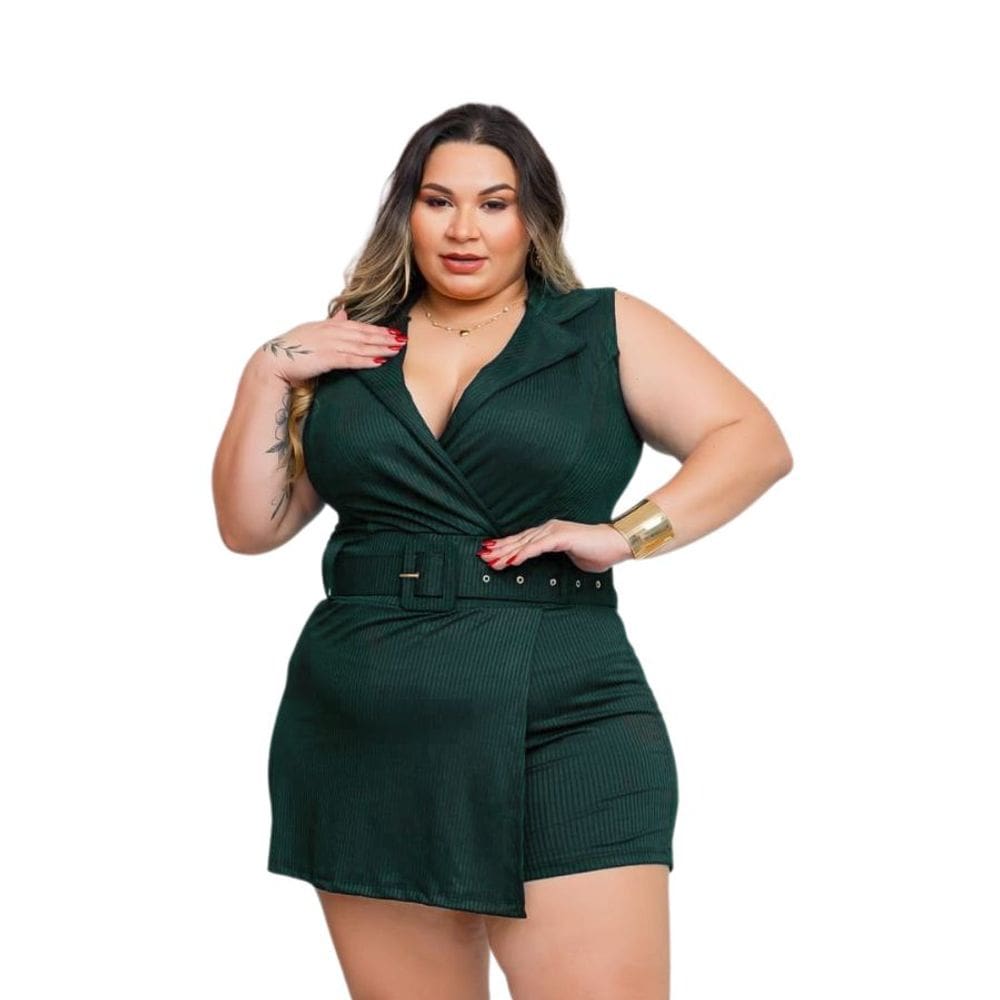 Macaquinho Plus Size Shorts Saia C Cinto Fivela Dourada 0566