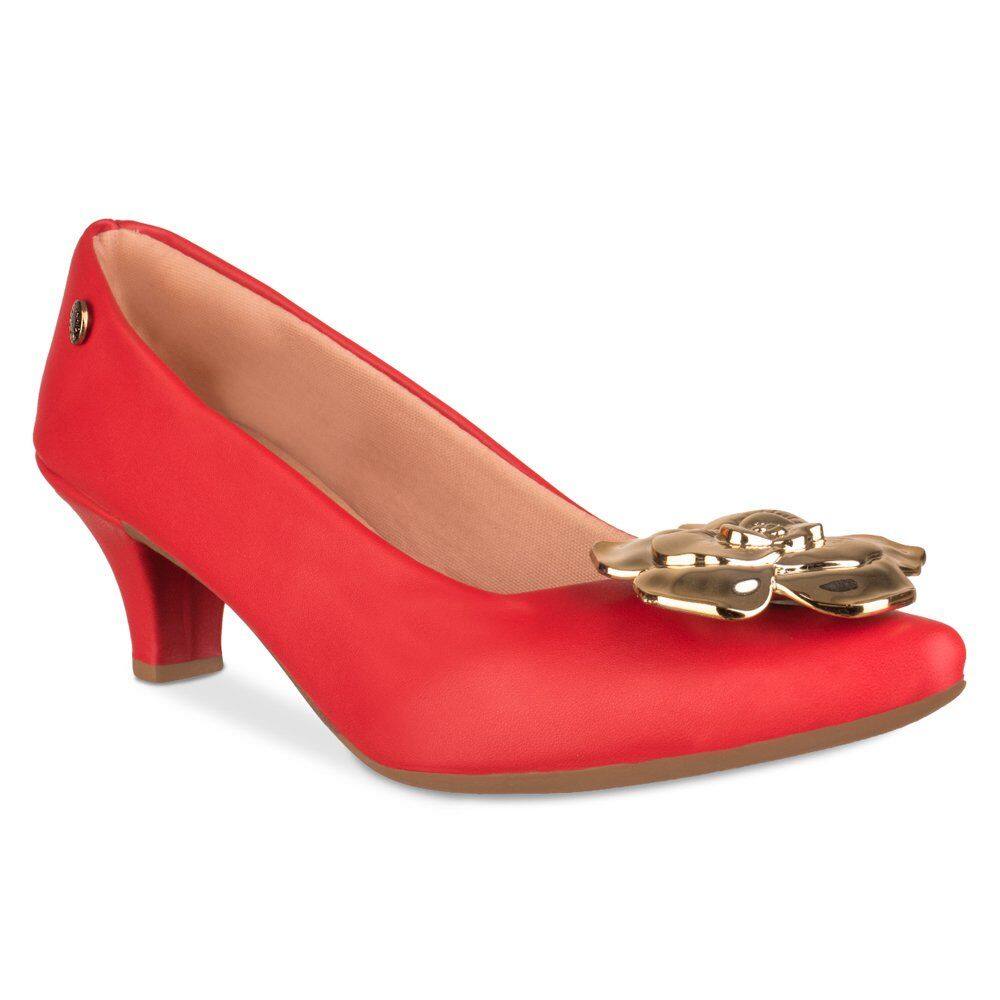 Scarpin Feminino Salto Fino Sintético Flor