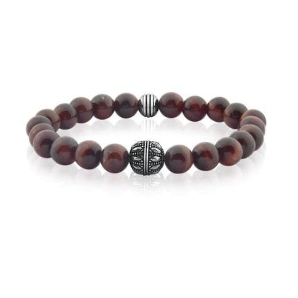 Pulseira Masculina Bolas Mescladas Na Cor Marrom E Pingente