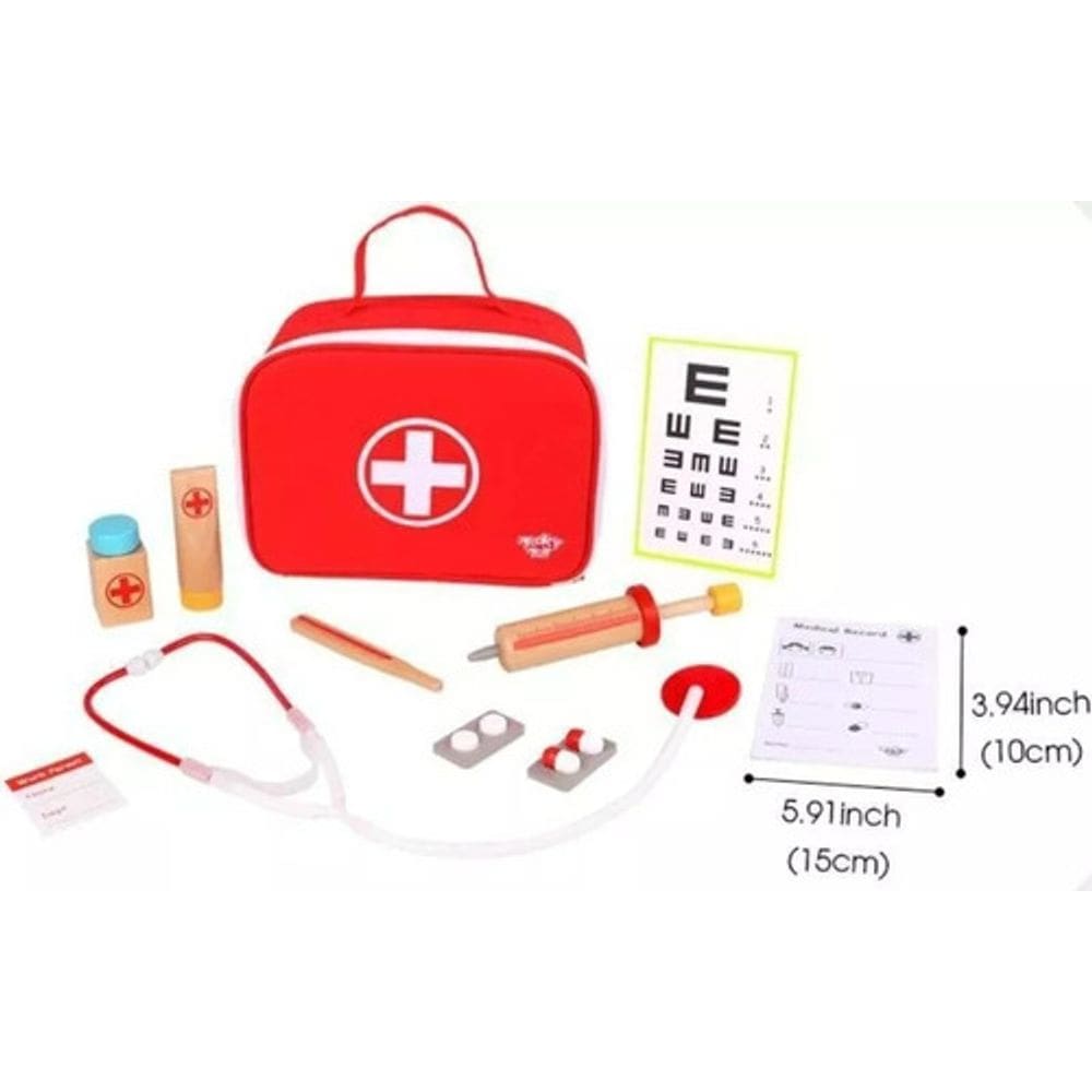 Maleta Medico Brinquedo Infantil Madeira Didatico Tooky Toy