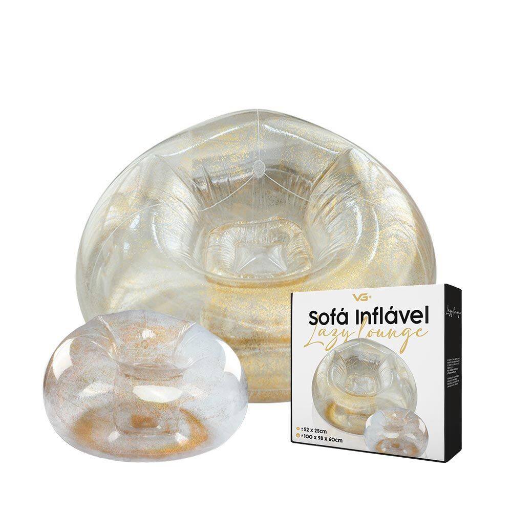 Poltrona Inflável Lazy Lounge Glitter com Puff Vg Plus Gold