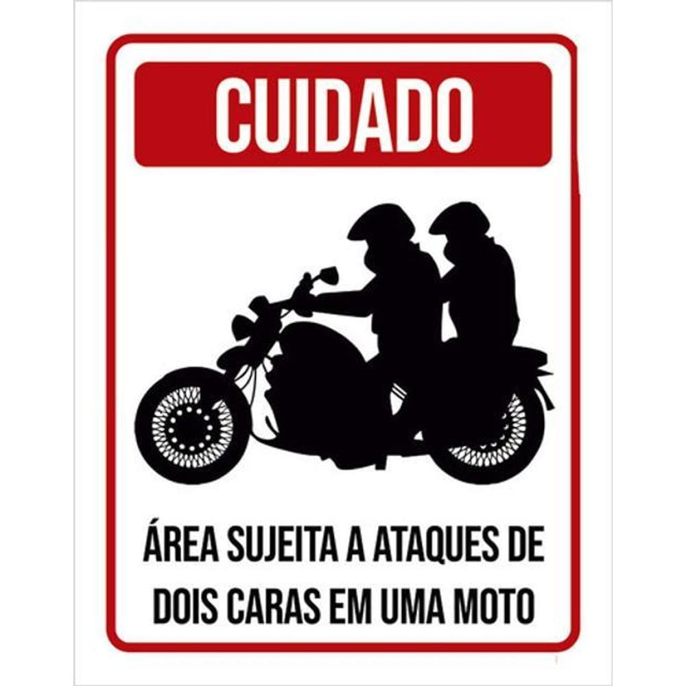 Kit 5 Placas Cuidado Ataques Dois Caras Uma Moto 36X46