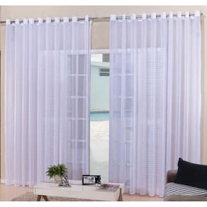 Cortina Voil Branco Para Sala/Quarto 3,00X2,50 Ilhós Cromado