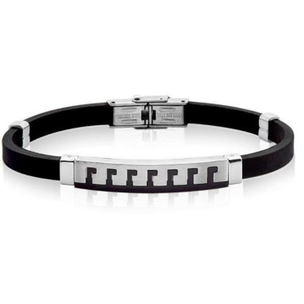 Pulseira Masculina Emborrachada Placa Trabalhada Em Aço E