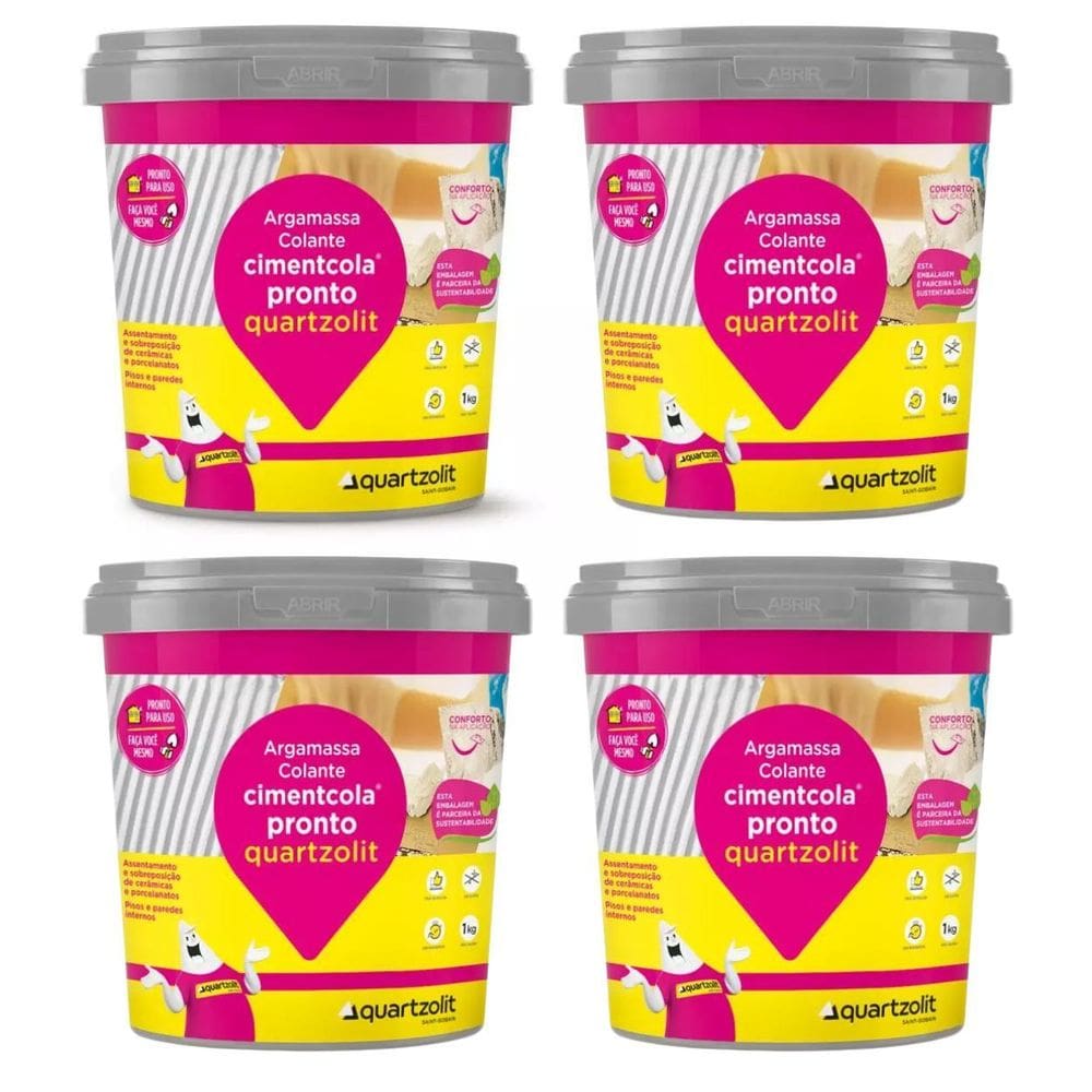 Kit 4 Cimento Cola Pronto Pratico Cimentcola 1Kg Quartzolit
