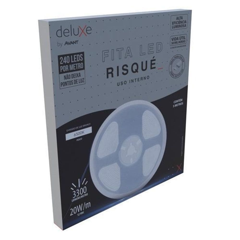 Fita De Led Risqué 100W 6500K 12V 20W P/Metro 5 Metros Ip20