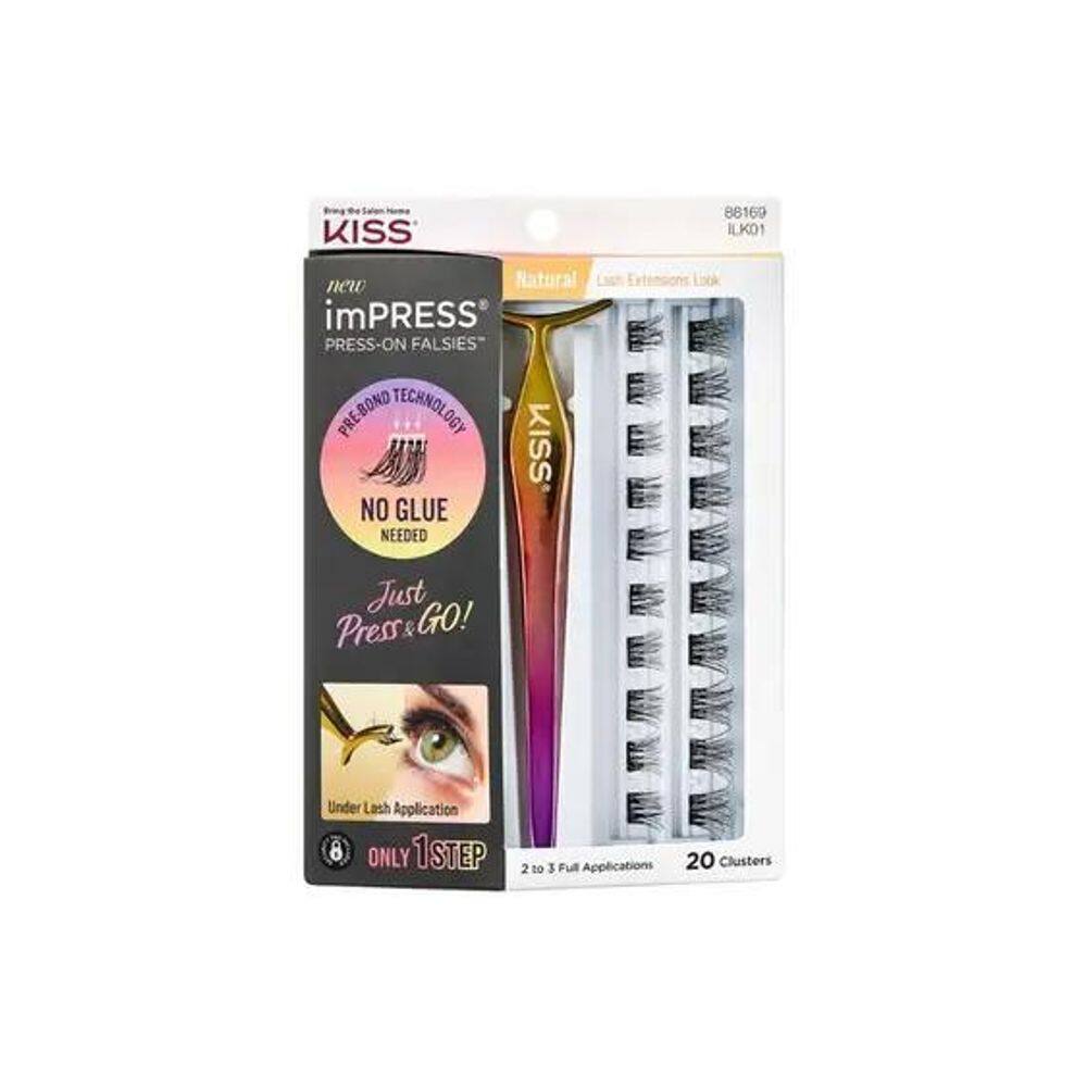 Cílios Postiços Kiss NY Impress Kit 01 - Tecnologia ASP, 20 Clusters, Aplicador Antiaderente - 24h de Duração