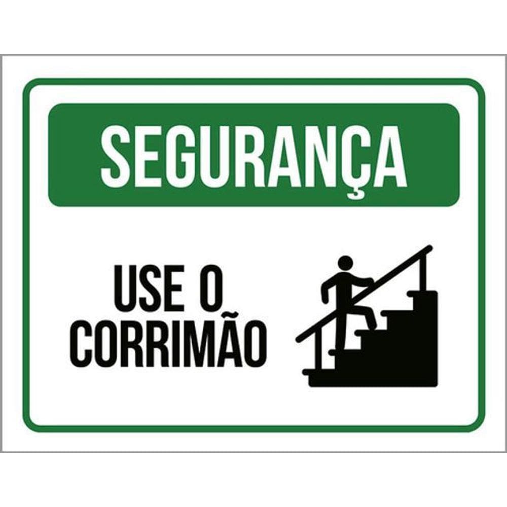 Kit 3 Placas Segurança Use Corrimão Verde 36X46