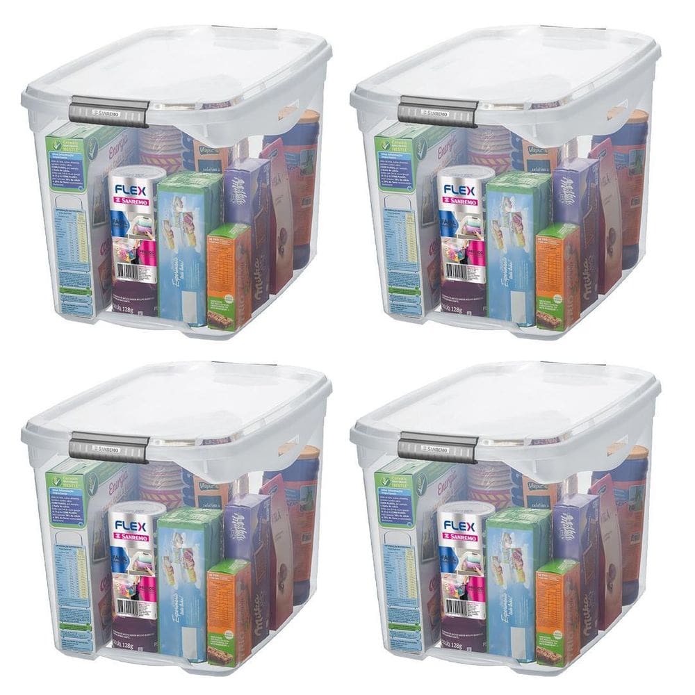 Kit 4 Caixas Organizadora Plástica Transparente 36L Sanremo
