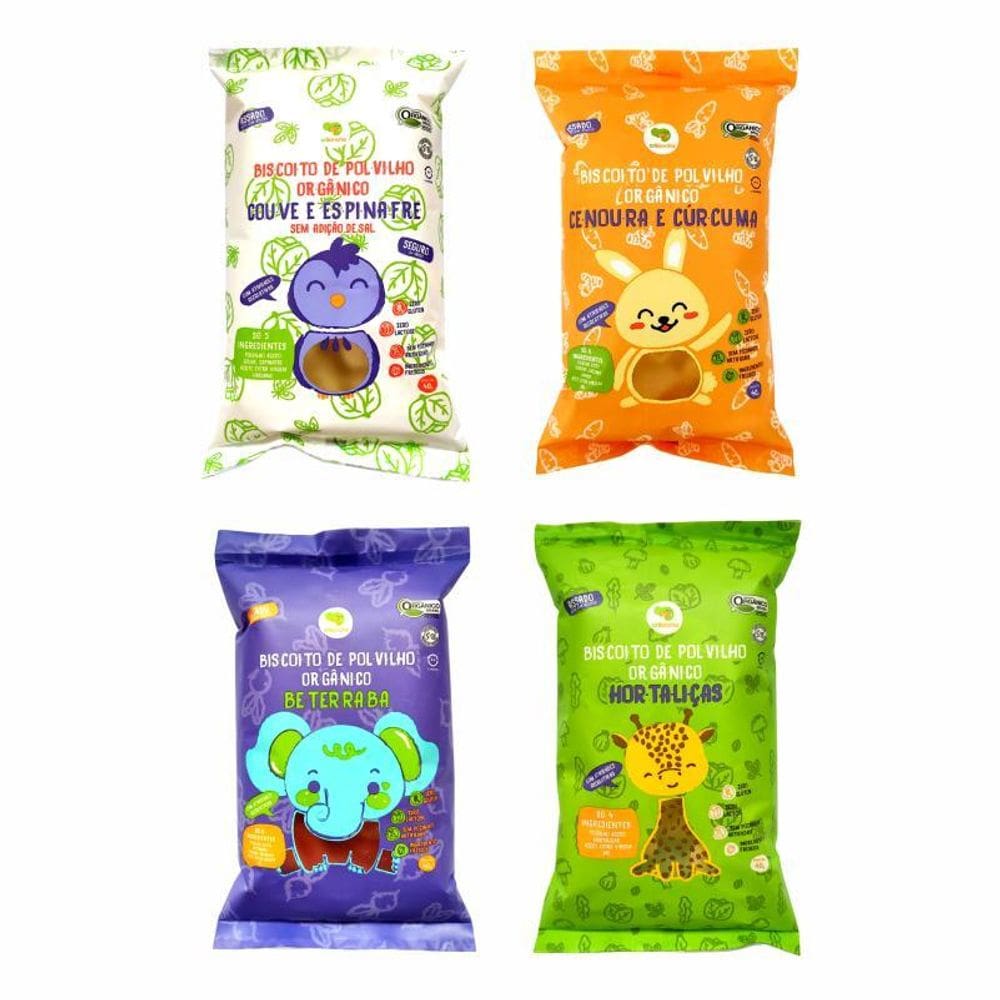 Kit 4 Biscoitos Polvilho Crilancha: Hortaliças, Cenoura,