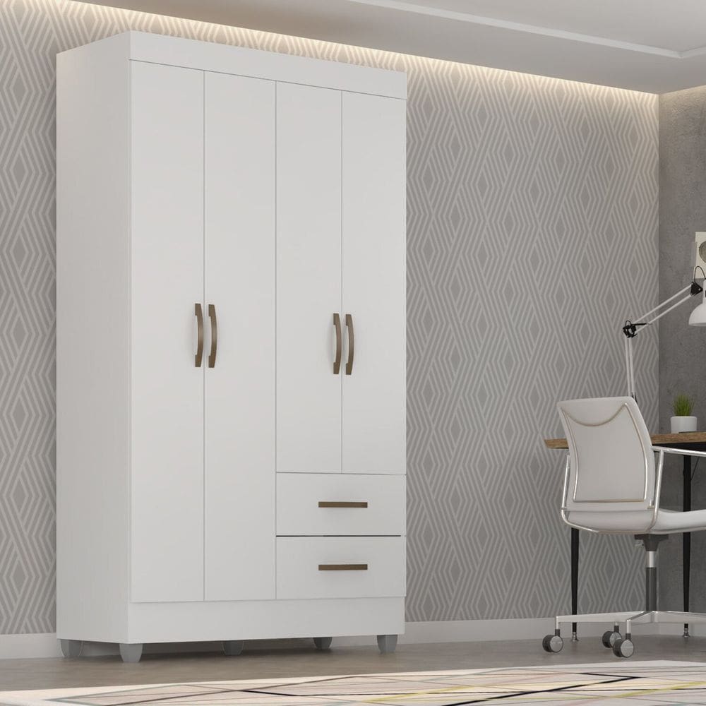 Guarda-roupa Casal 4 Portas 2 Gavetas Lite Branco Brilho