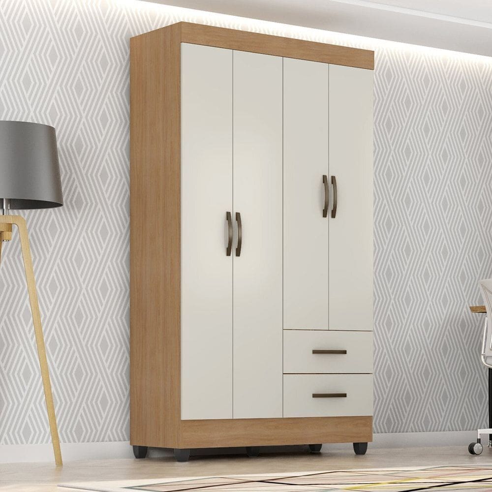Guarda-roupa Casal 4 Portas 2 Gavetas Lite Marrom/Off White