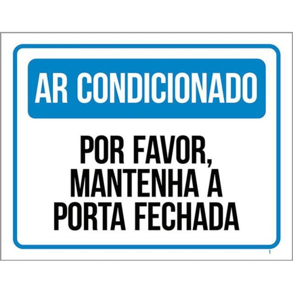 Kit 5 Placa Ar Condicionado Mantenha Porta Fechada Azul36X46