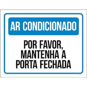 Kit 5 Placa Ar Condicionado Mantenha Porta Fechada Azul36X46