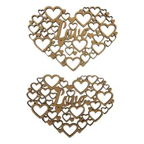 Aplique Laser Mdf - Colméia Coração Love - 2 Un - 15 Cm
