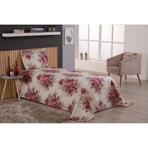Colcha Viena Solteiro 2 Peças Estampado Rosas