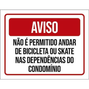Kit 5 Placas Não Permitido Andar Bicicleta Skate Condomínio