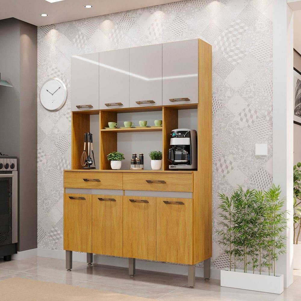 Armário de Cozinha 8 Portas 2 Gavetas New Ônix Cinamomo/Off
