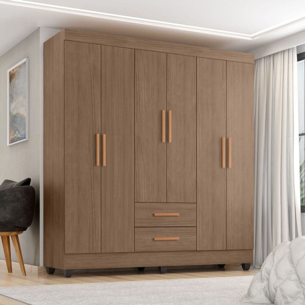 Guarda-roupa Casal 6 Portas 2 Gavetas Lite Carvalho