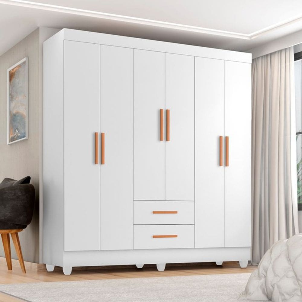 Guarda-roupa Casal 6 Portas 2 Gavetas Lite Branco Brilho