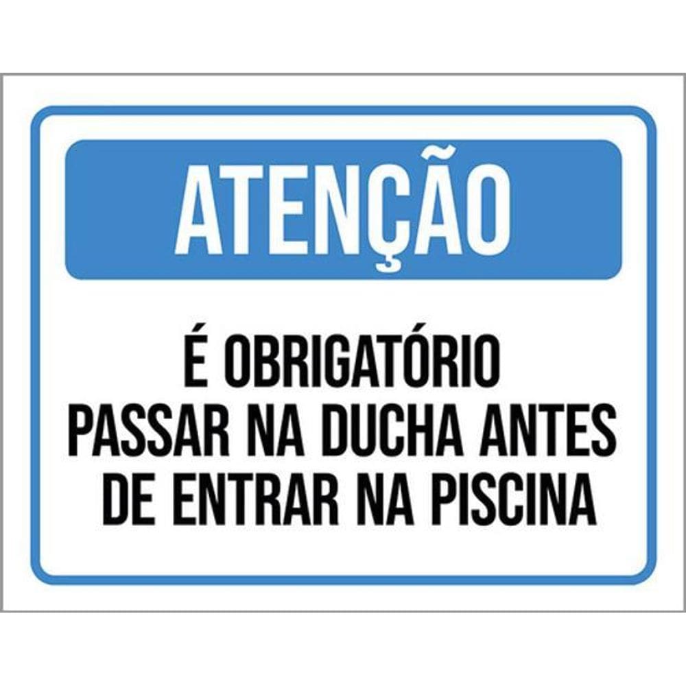 Kit 3 Placas Sinalização - Obrigatório Ducha Antes Piscina