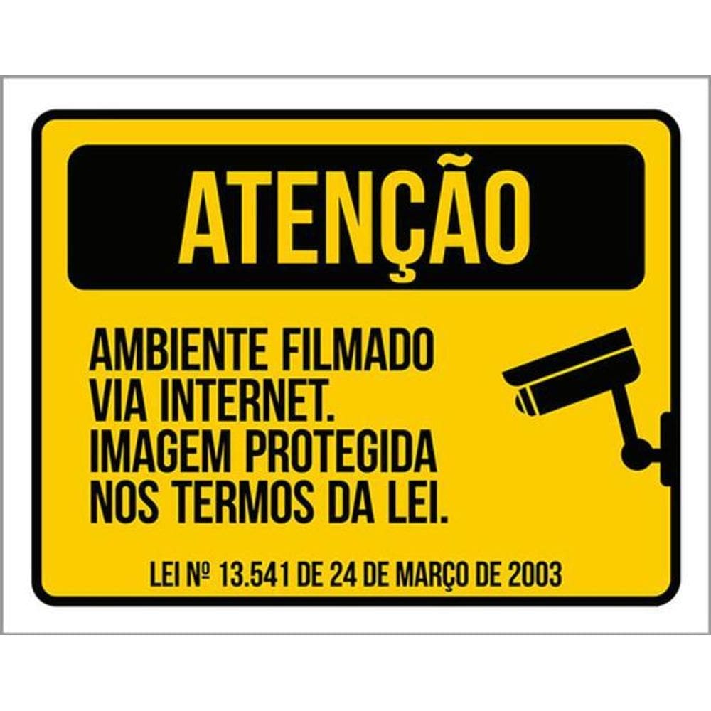 Kit 5 Placas Sinalização - Ambiente Filmado Internet Lei