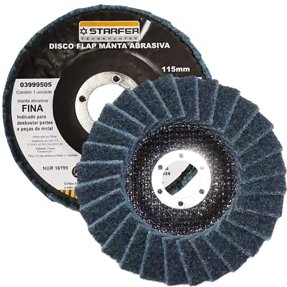 Disco Flap com Manta 4.1/2” Fina Azul Ideal para Desbaste Lixar Polir Aço Aluminio Metais - Starfer