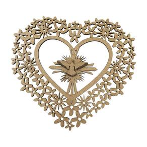 Aplique Laser Mdf - Coração Flores Divino Liso 20 Cm