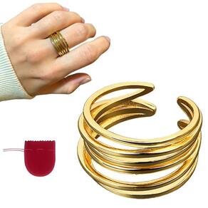 Anel Dourado Banhado A Ouro 18K Elegante Ajustável