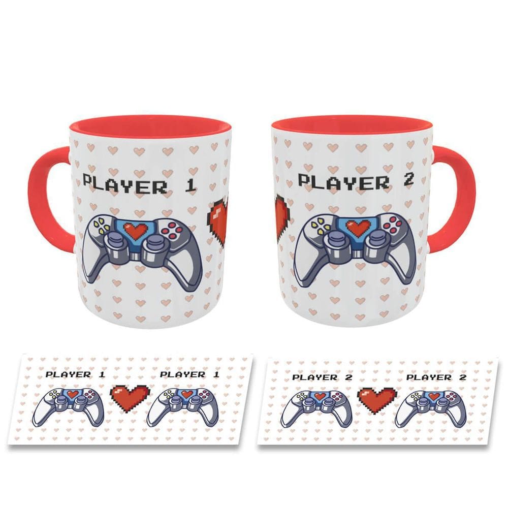 Caneca Casal Controle Player 1 E 2 Presente Namorados Geek