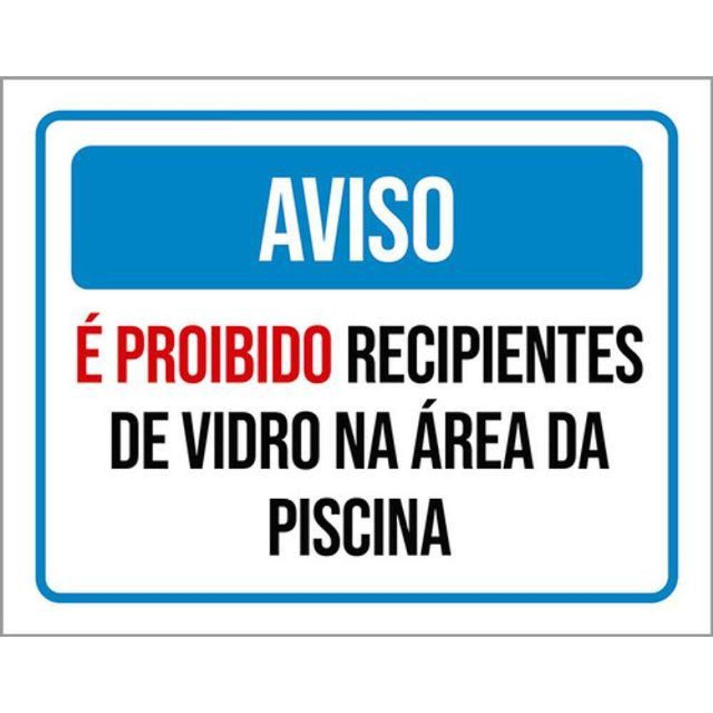 Kit 5 Placas Aviso Proibido Recipientes Vidro Piscina Azul