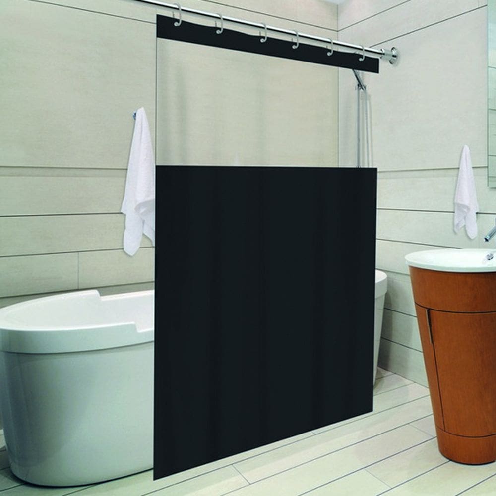 Cortina De Banheiro Para Box Com Visor 138x198cm Preto