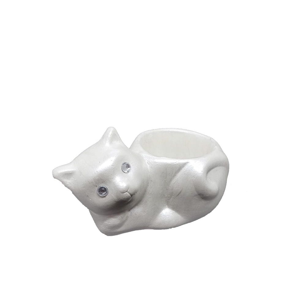 Cachepô Gatinho Branco Gesso 12X5Cm