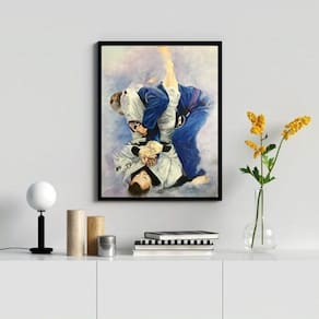 Quadro Decorativo Jiu Jitsu 24x18cm Moldura Madeira Branca