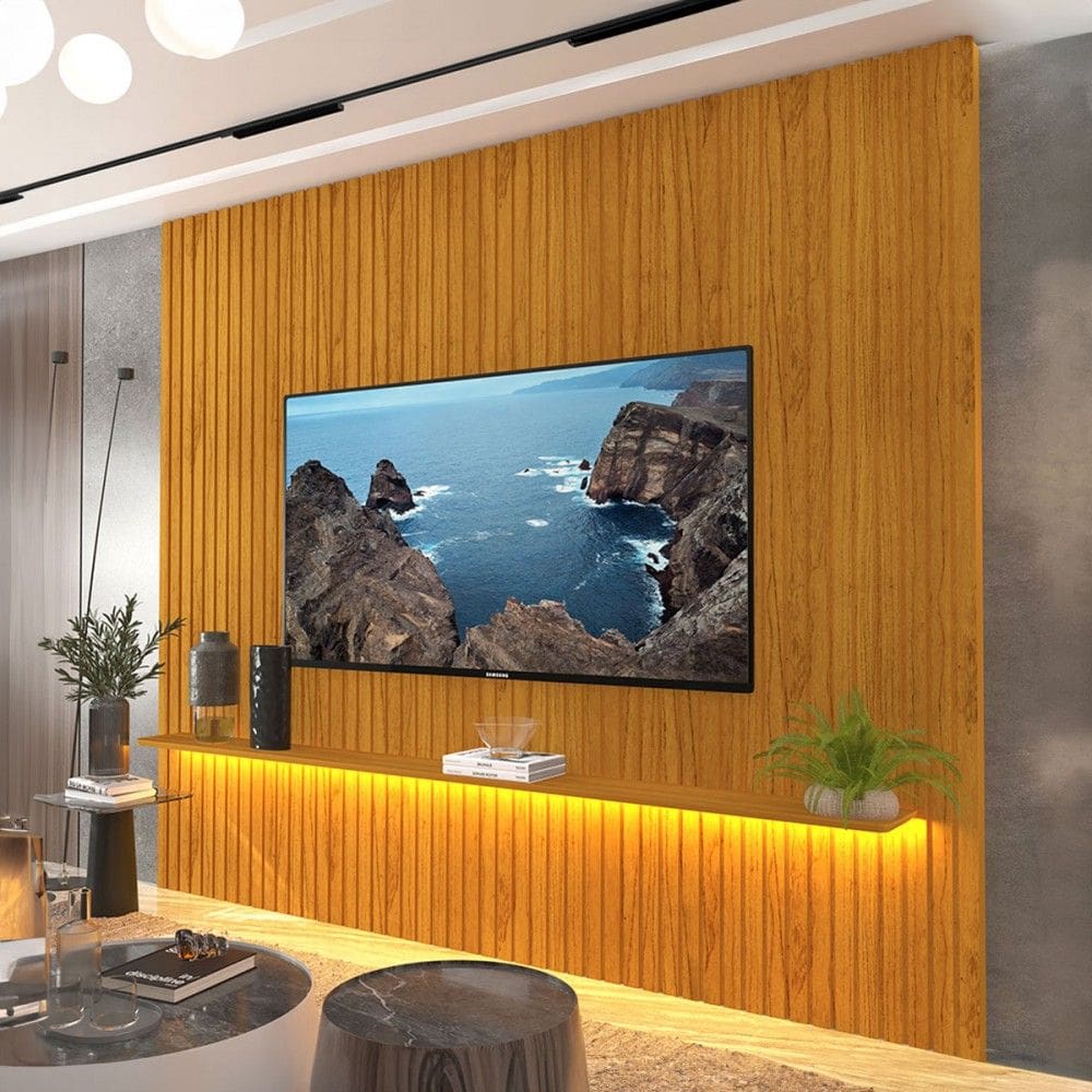 Painel para TV Até 85 Polegadas Nobre 1 Prateleira Ripado Naturale - Gelius