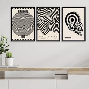 Kit 3 Quadros Posters Bauhaus - Preto E Branco 24X18Cm