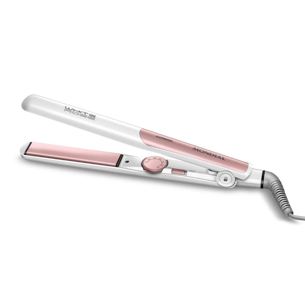 Prancha Alisadora Mondial P-50 com Tourmaline Íon 45W Branco/Rose Gold Bivolt