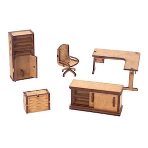 Kit Miniatura Escritório 5 Peças Mesa Cadeira Armário Mdf