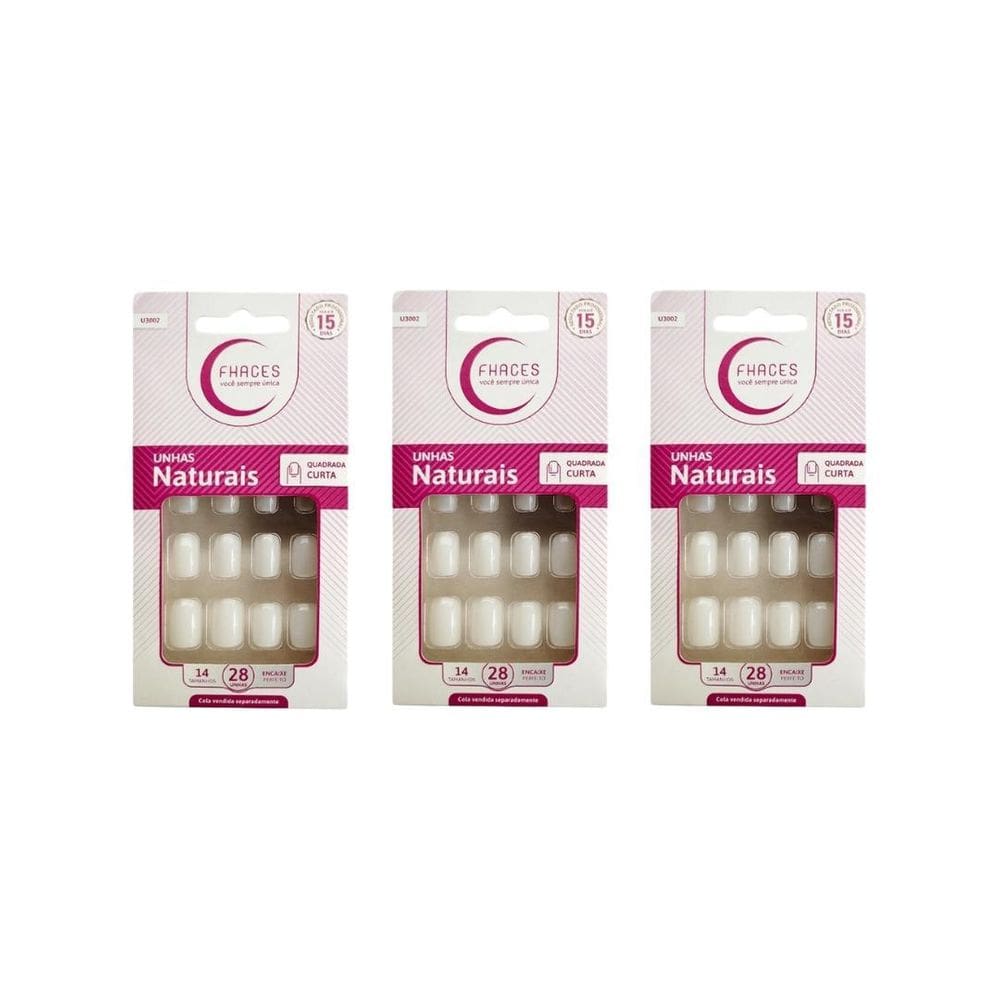 Unhas Postiças Fhaces Natural Quadrada Curta Com 24Un - 3Un