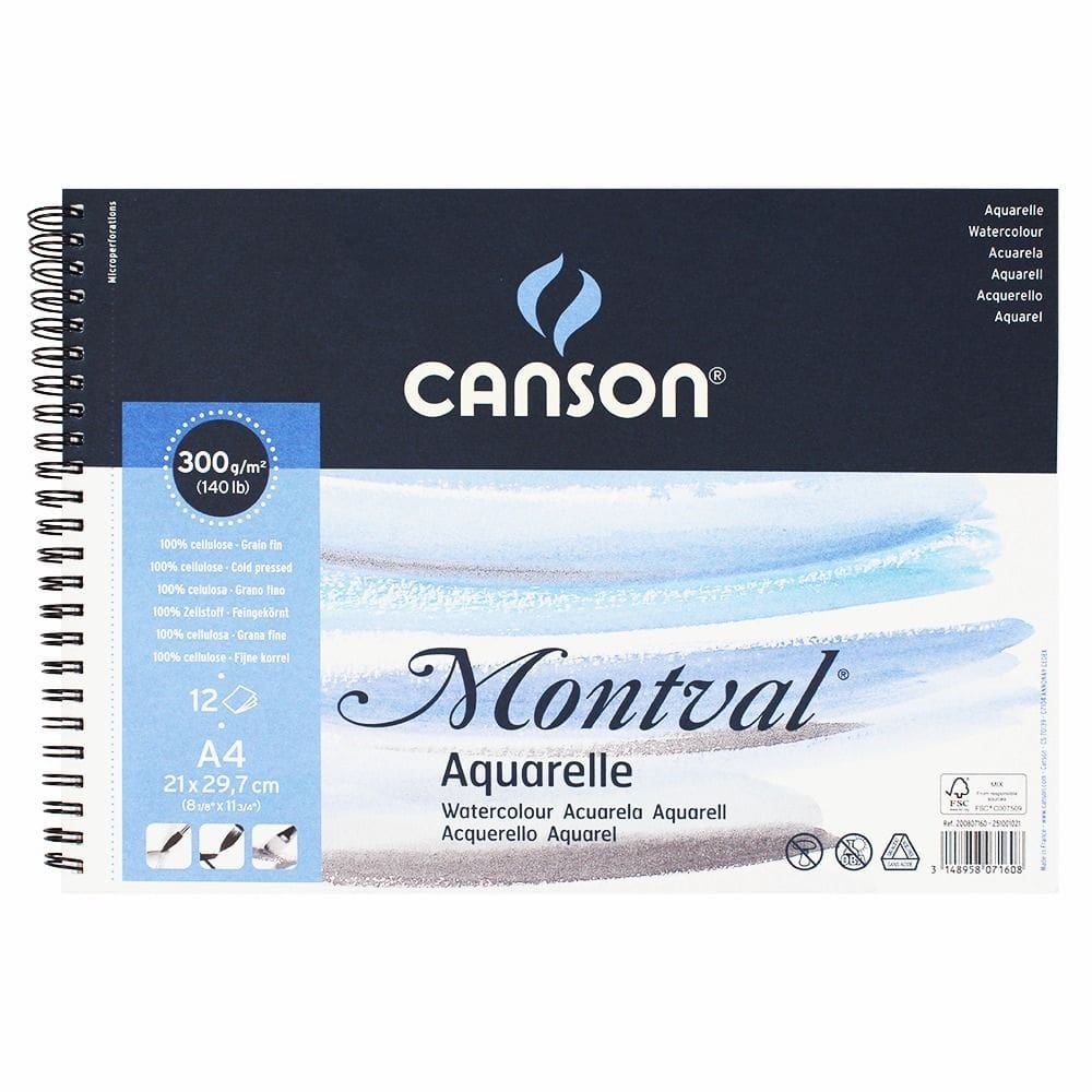 Bloco Espiral Papel Aquarela Montval Canson A4 300g 12folhas