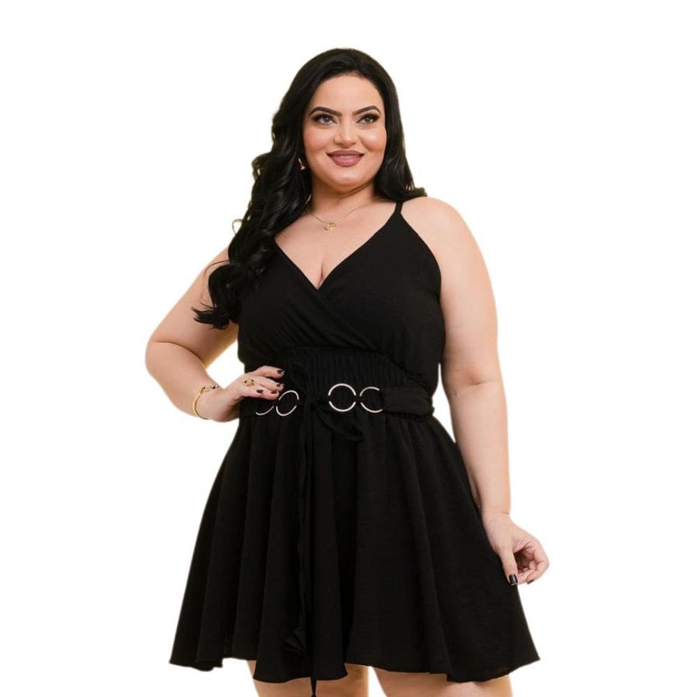 Macaquinho Plus Size Feminino Short Saia Rodada Argolas 0561