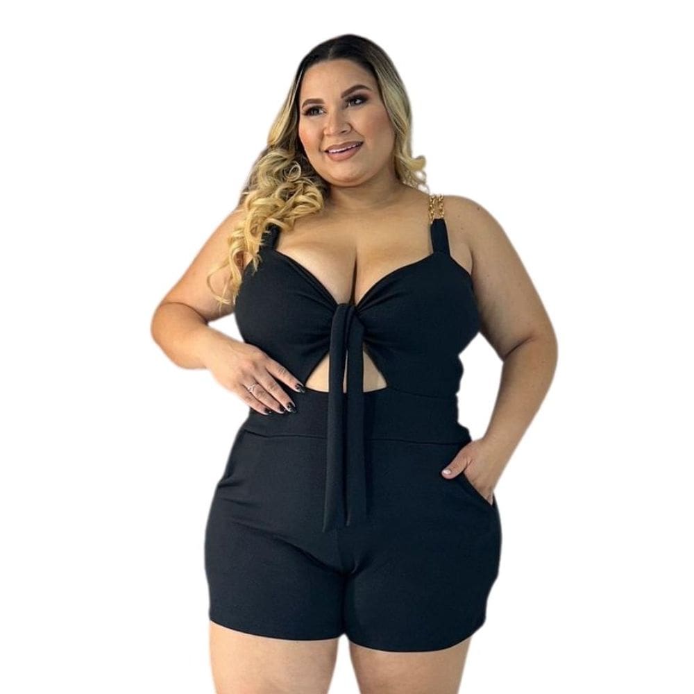 Macacaquinho Plus Size Alça Corrente Amarração Decote 0540