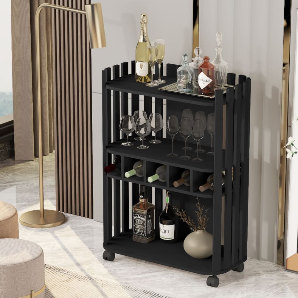 Aparador Ripado com Adega Berlim Preto