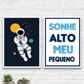 Kit 2 Quadros Quarto Criança Astronauta 24X18Cm