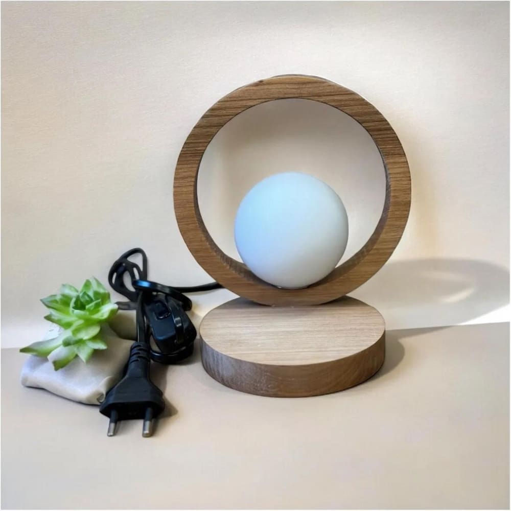 Luminária com Globo de Vidro Malásia Madeira Natural