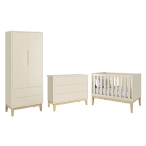 Dormitório Completo Infantil Classic 2 Portas, Cômoda 6 Gavetas e Berço com Pés Madeira Natural - Reller Móveis