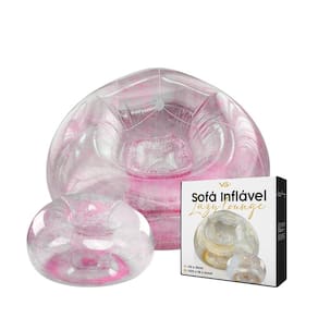 Poltrona Inflável Lazy Lounge Glitter com Puff Vg Plus Rosa