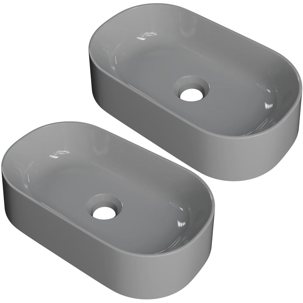 Kit 02 Cubas de Apoio Oval Para Banheiro Lavabo Laila C01 O42W Cinza - Lyam