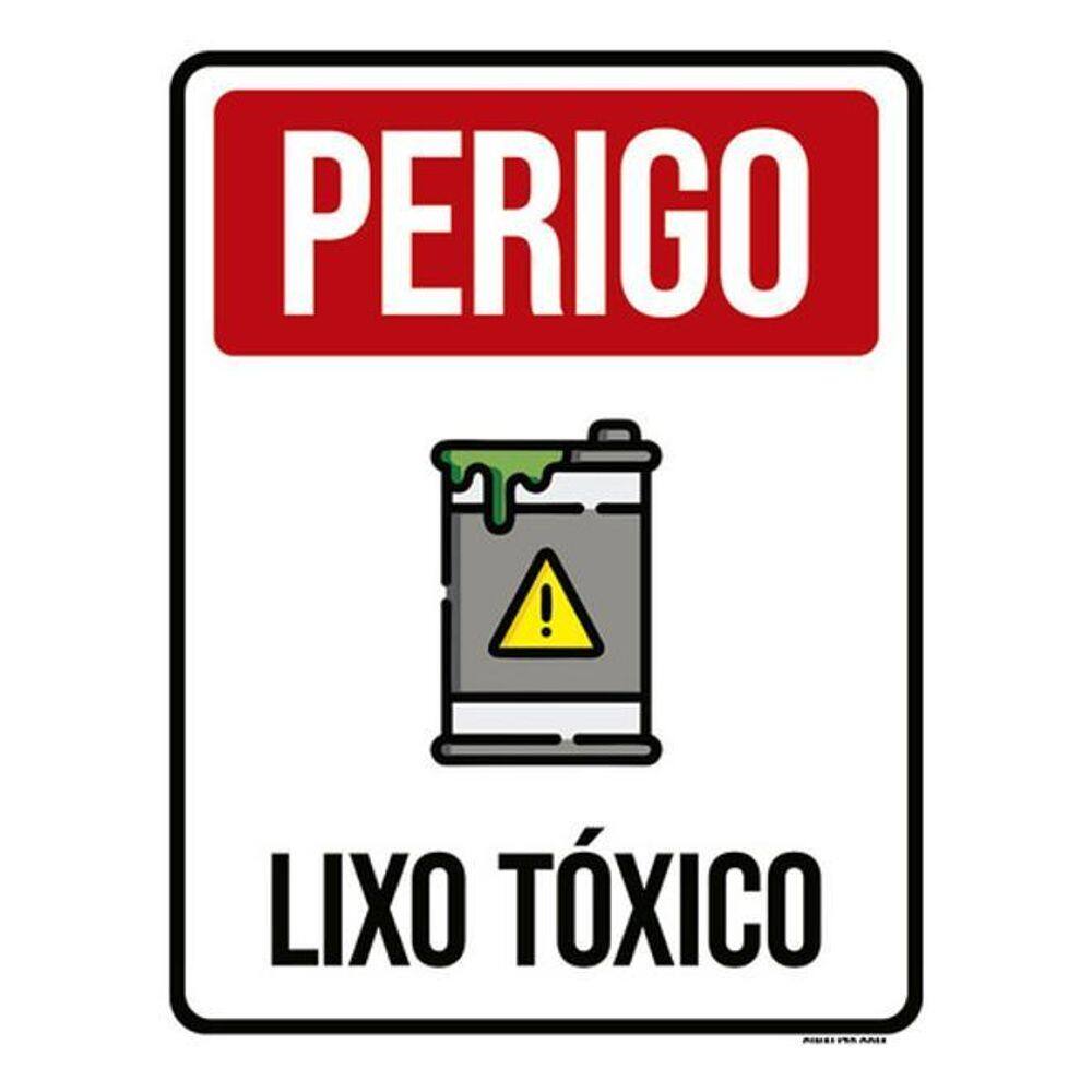 Kit 5 Placas Sinalização - Perigo Lixo Tóxico Desenho
