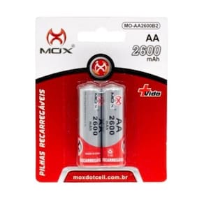 Kit 2 Pilhas Recarregáveis Tamanho Aa Mox Alta Capacidade